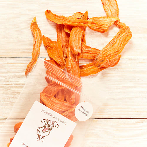 Sweet Potato Dog Treats in a resealable bag Eat Smart RVA meal delivery service