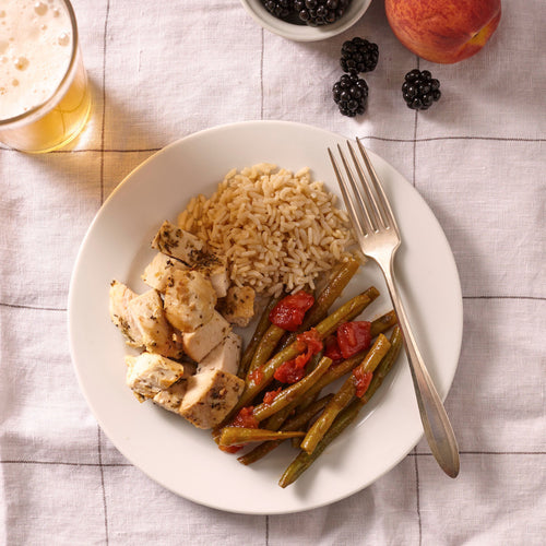 Greek chicken with vegetables and rice pilaf Eat Smart Richmond VA meal delivery service