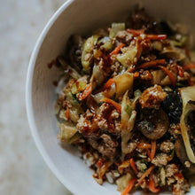 Load image into Gallery viewer, Cabbage with vegetables and ground turkey in a bowl Eat Smart RVA meal delivery service
