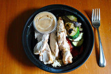 Load image into Gallery viewer, Sliced chicken with peanut sauce and roasted vegetables Eat Smart Richmond meal delivery service

